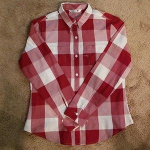 Button down red and white plaid shirt Womens S